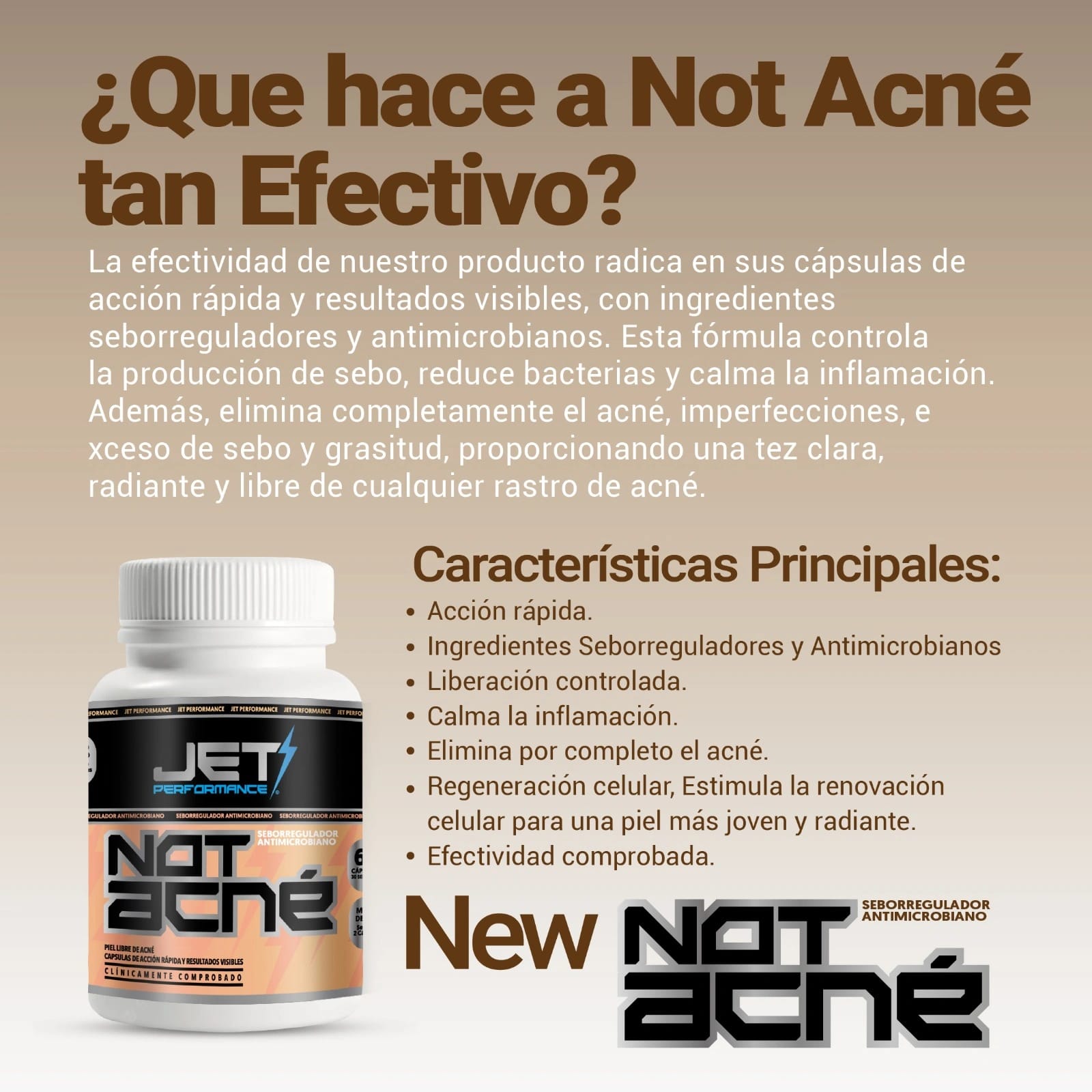 NOT ACNÉ 60 CAPS. (Seborregulador - Antimicrobiano) - JET PERFORMANCE