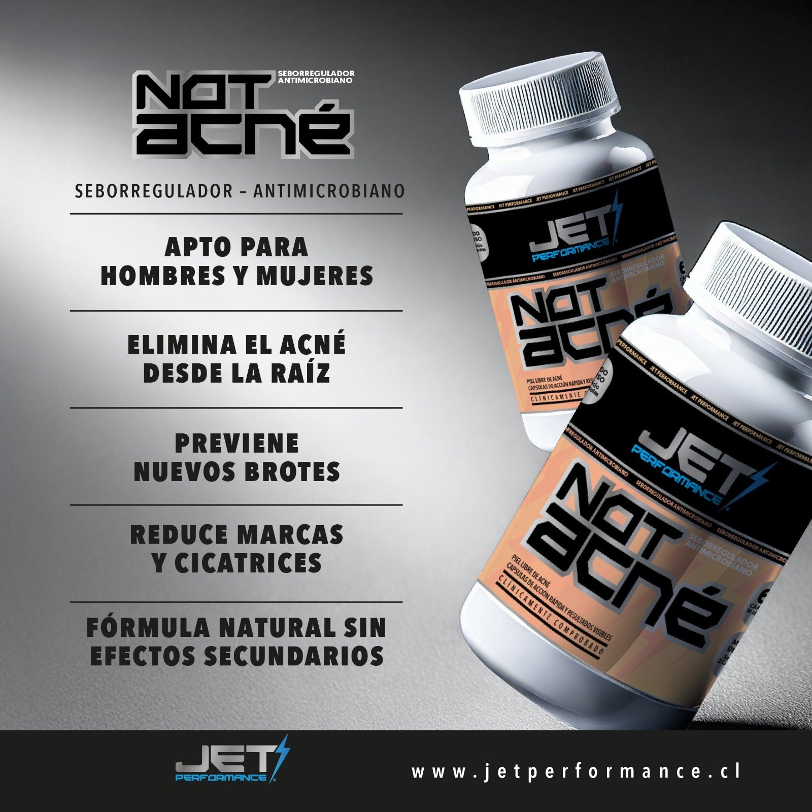 NOT ACNÉ 60 CAPS. (Seborregulador - Antimicrobiano) - JET PERFORMANCE