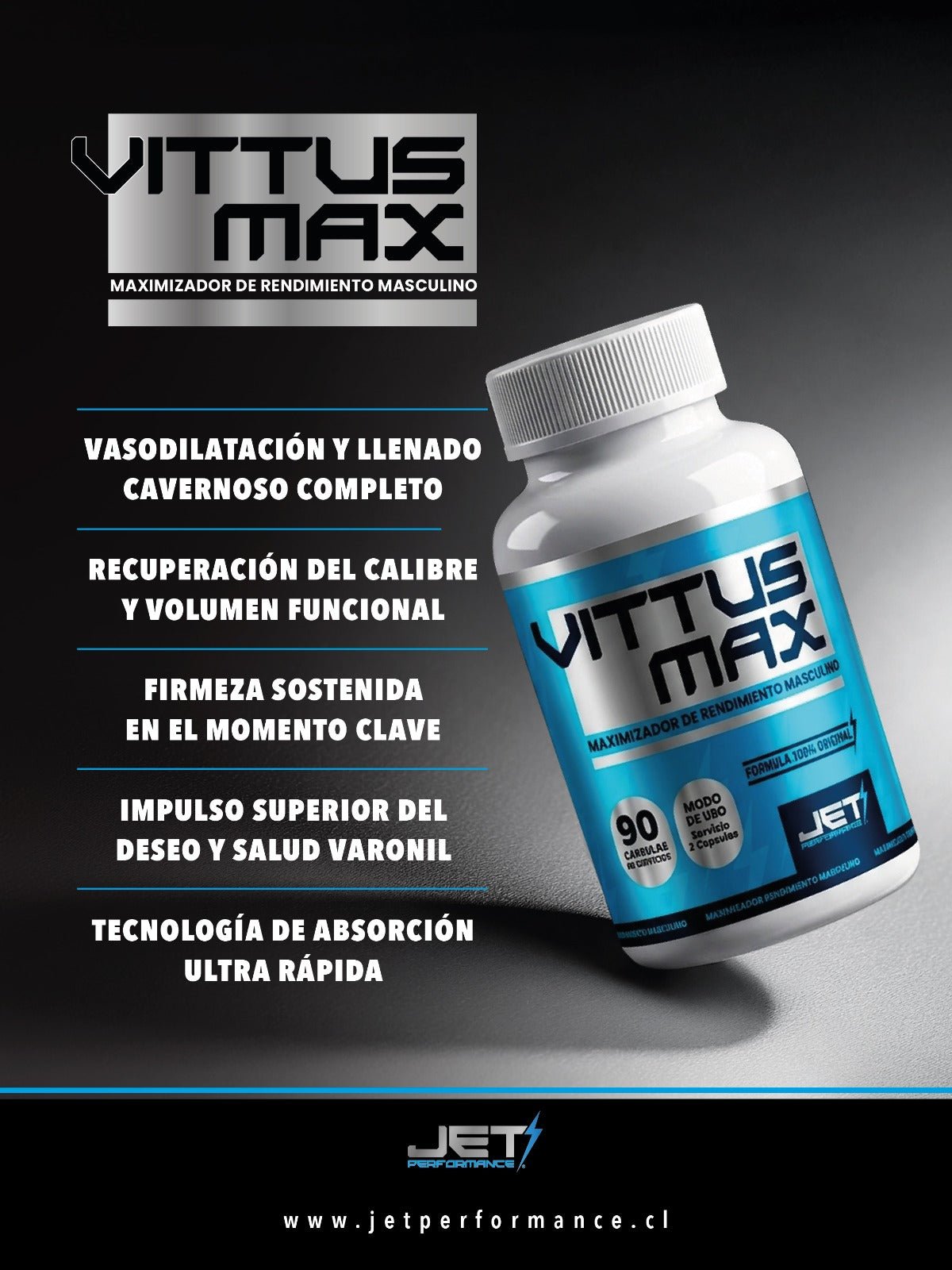 NUEVO VITTUS MAX 90 Cápsulas | Activador de Calibre y Firmeza Máxima - JET PERFORMANCE